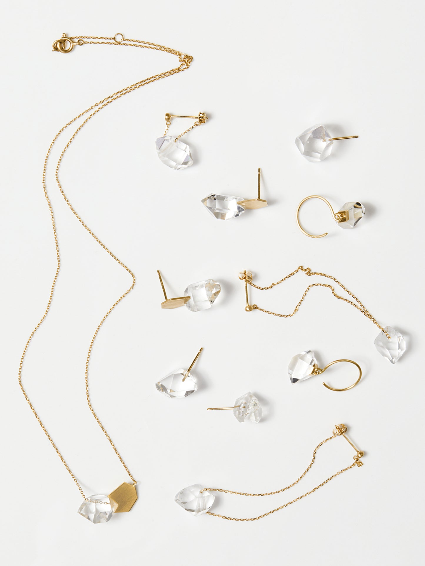 HERKIMER DIAMOND QUARTZ_Pierced Earring_Chain Short
