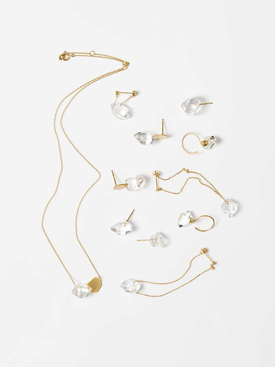 HERKIMER DIAMOND QUARTZ_Pierced Earring_Chain Long